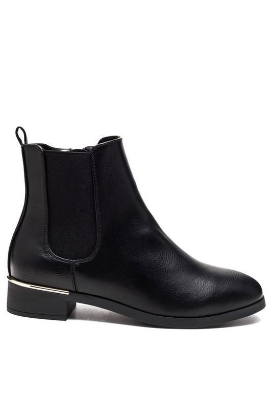Black Yacht Winter Ankle Boots with gold heel accent and side zipper.