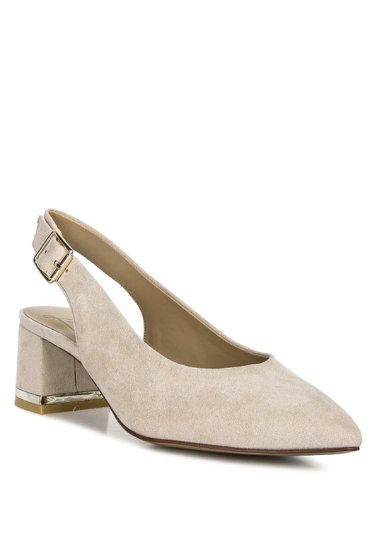 Top Job Slingback Sandals in beige front angle view with block heel