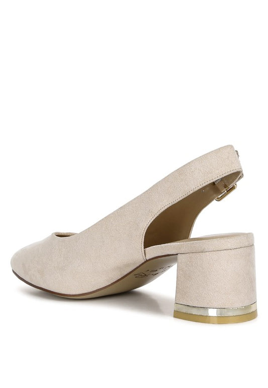 Top Job Slingback Sandals in beige back angle showing pin buckle strap