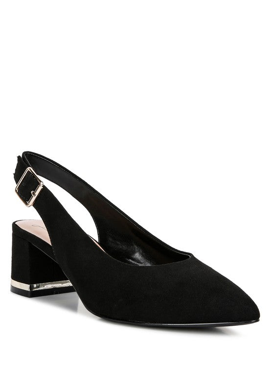 Top Job Slingback Sandals in black front angle with block heel design