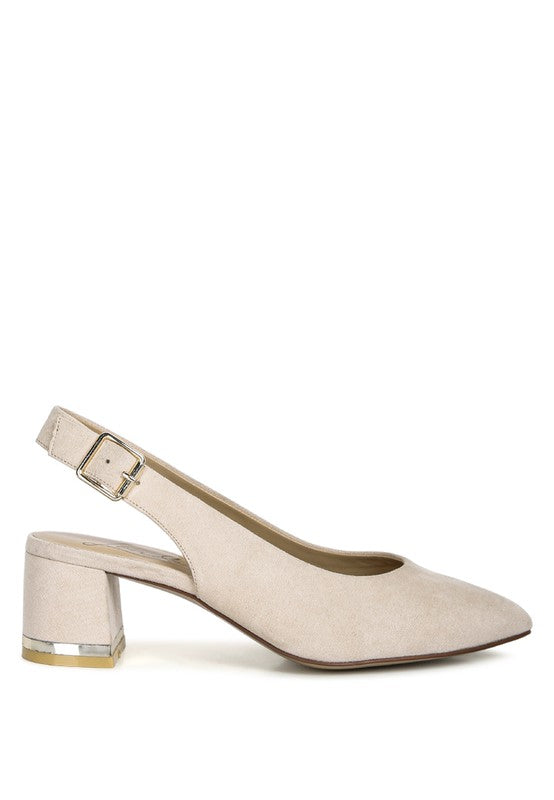 Top Job Slingback Sandals in beige side view with pointed toe design