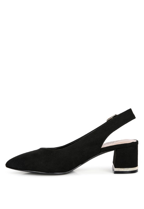 Top Job Slingback Sandals in black side angle showing suede texture
