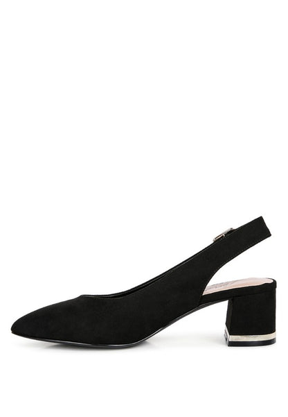 Top Job Slingback Sandals in black side angle showing suede texture