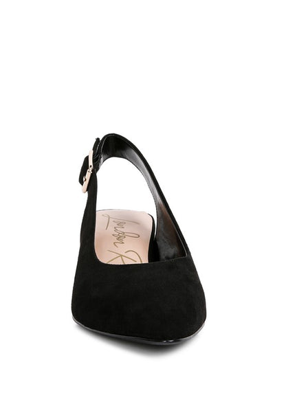 Top Job Slingback Sandals in black front view with pointed toe shape