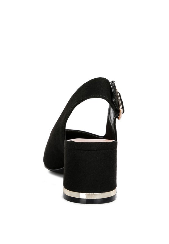 Top Job Slingback Sandals in black back view showing buckle strap detail