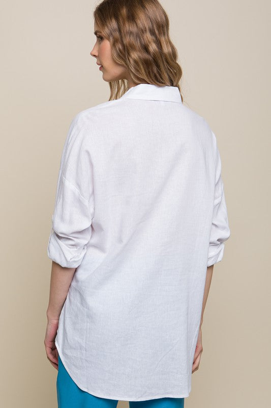 Dallas Linen Oversized Double Pocket Button Down Shirt