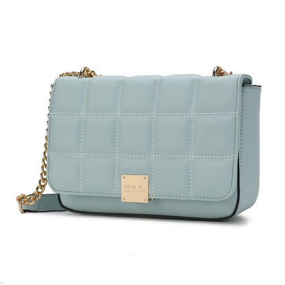 Seafoam Nyra Quilted Shoulder Bag with quilted flap and gold-tone details.