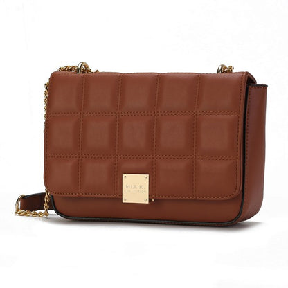 Brown Nyra Quilted Shoulder Bag with quilted flap and adjustable strap.