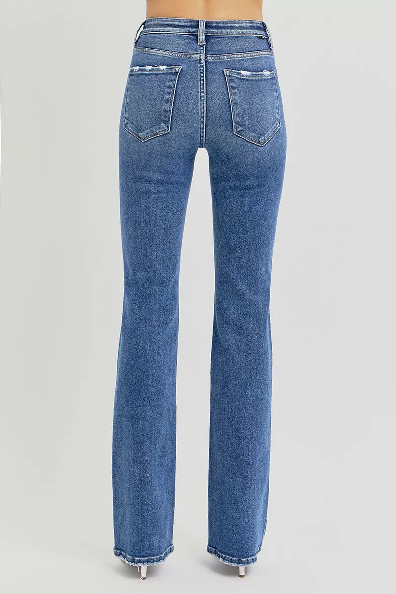 Back view of Huxley Tummy Control High Rise Straight Jeans showing flattering straight leg fit.