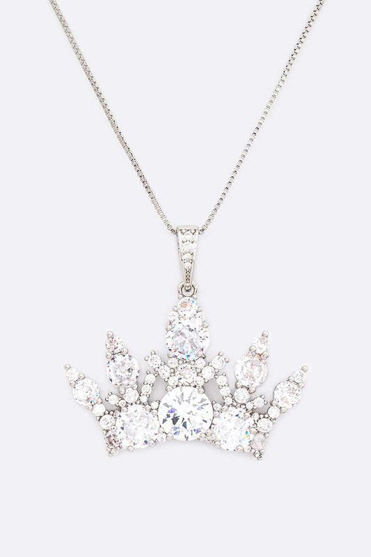 Cubic Zirconia Crown Pendant Necklace