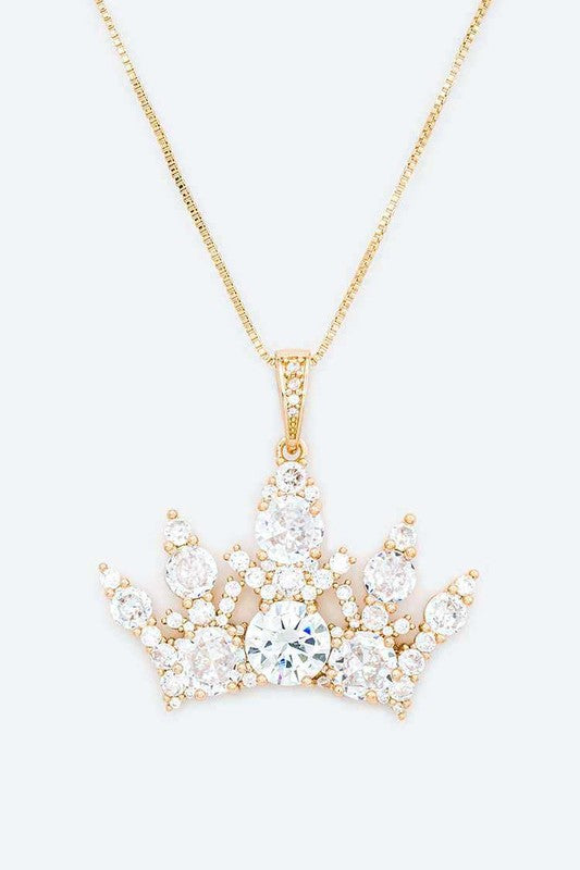 Cubic Zirconia Crown Pendant Necklace