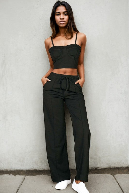 Zephyrine Bustier Cami Top & Slant Straight Pants Set