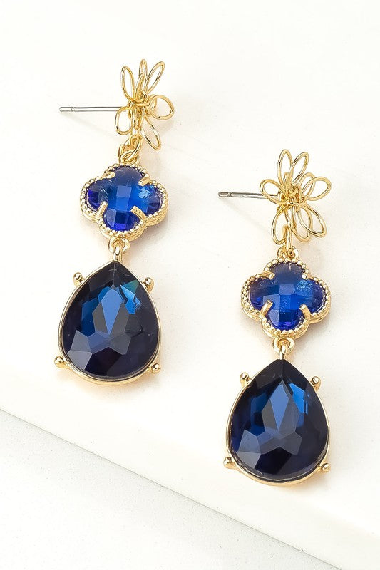 Three Tier Royal Blue Flower Drop Earrings