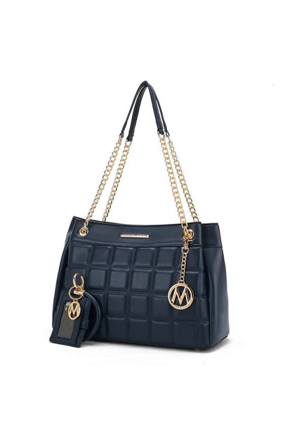 Mabel Quilted Shoulder Bag by MKF in Navy vegan leather with gold-tone hardware.