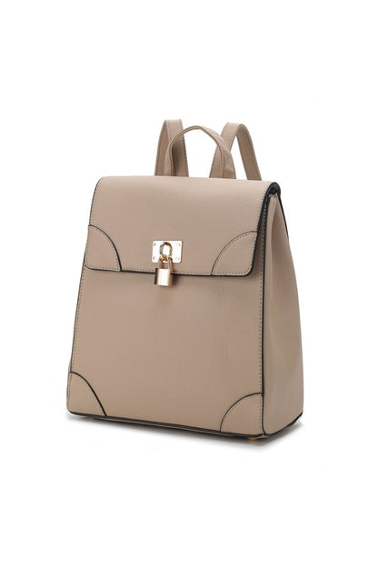Sand Sansa backpack with gold-tone hardware and classic rounded shape.