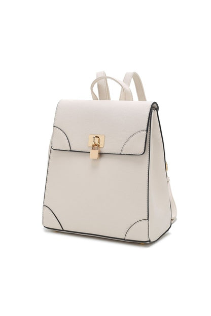 Ivory Sansa backpack with gold-tone hardware and unique stitching.