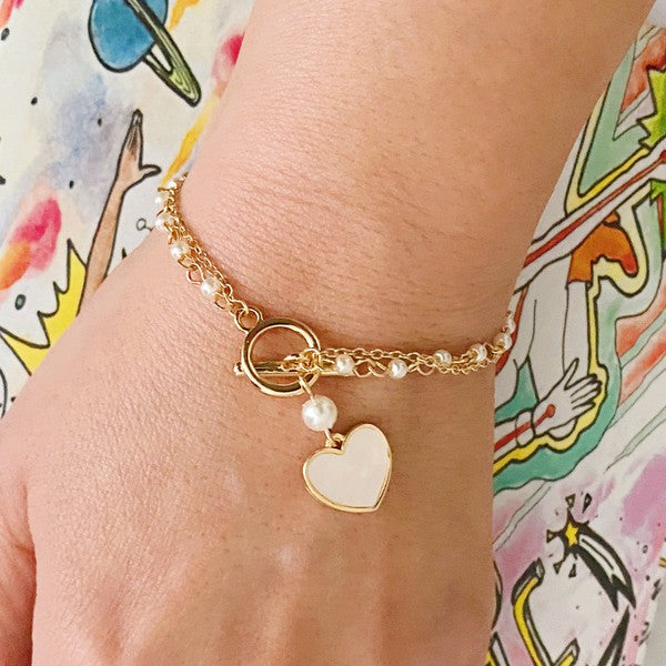 Sonia Layered Pearl Chain Heart Bracelet