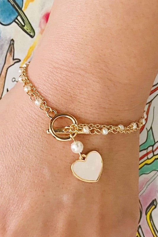 Sonia Layered Pearl Chain Heart Bracelet