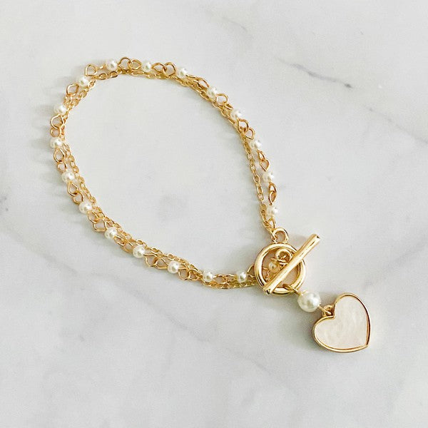 Sonia Layered Pearl Chain Heart Bracelet