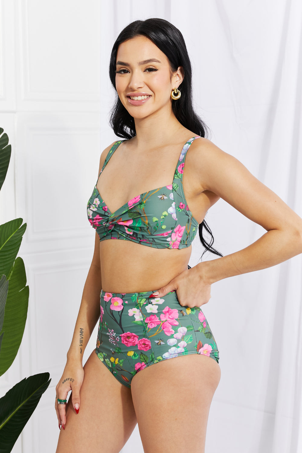 Finley Take A Dip Twist High-Rise Bikini in Sage By Marina West Swim