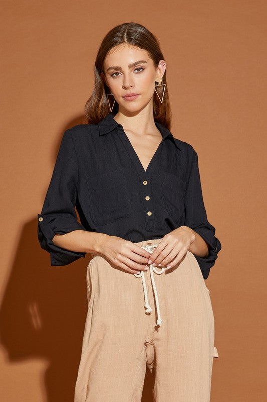 Beatriz V Neck Button Down Henley Shirt