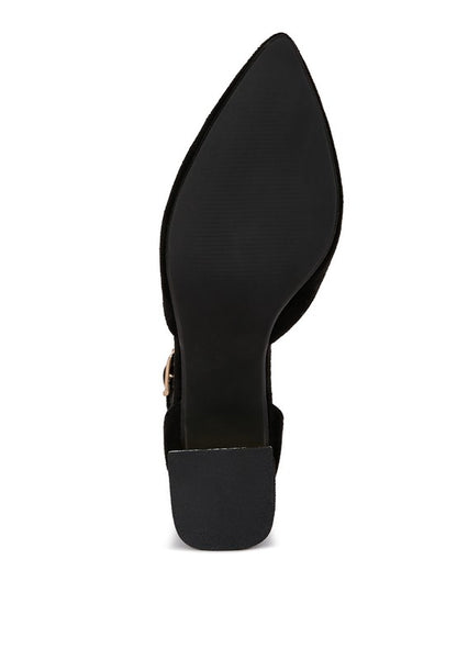 Rory Block Heels Black bottom view textured sole with block heel