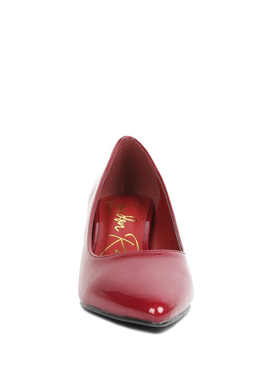 Burgundy Zaila Metallic Accent Block Heel Pumps with pointed toe