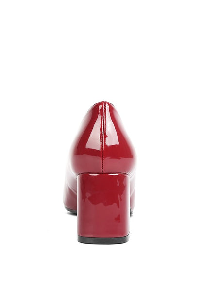 Burgundy Zaila Metallic Accent Block Heel Pumps back view highlighting block heel