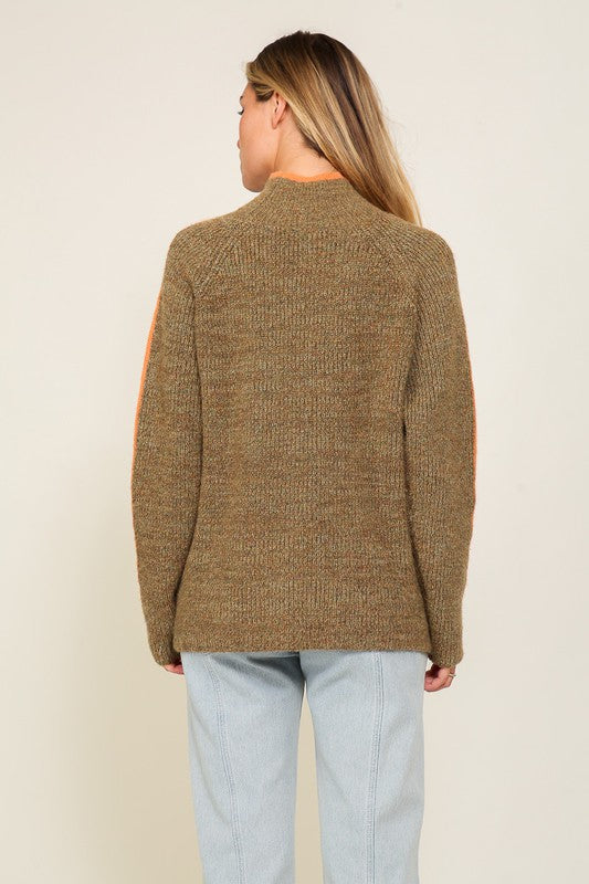 Desa Marled Brown Raglan Sleeve Funnel Neck Sweater