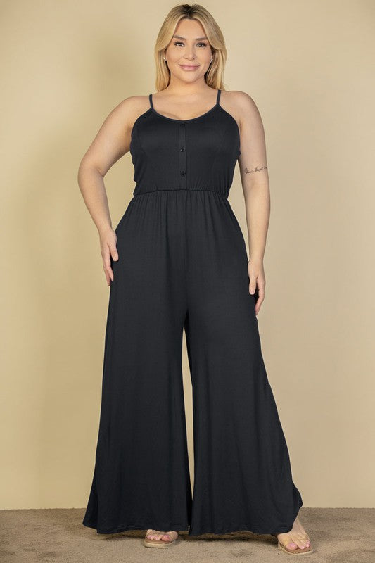 Babette Button Front Wide Leg Jumpsuit