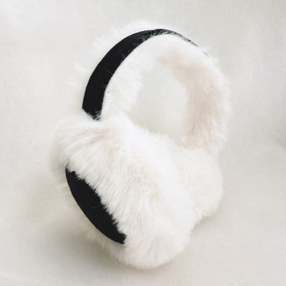 Snow Bunny Foldable Earmuffs in black with fluffy faux fur and foldable winter-ready design