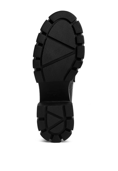 Bottom sole view of Benz Platform Loafers in black with textured TPR outsole