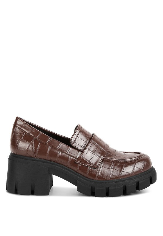 Side view of Benz Platform Loafers in brown with chunky lug sole