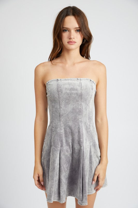 Regis Pleated Strapless Mini Dress