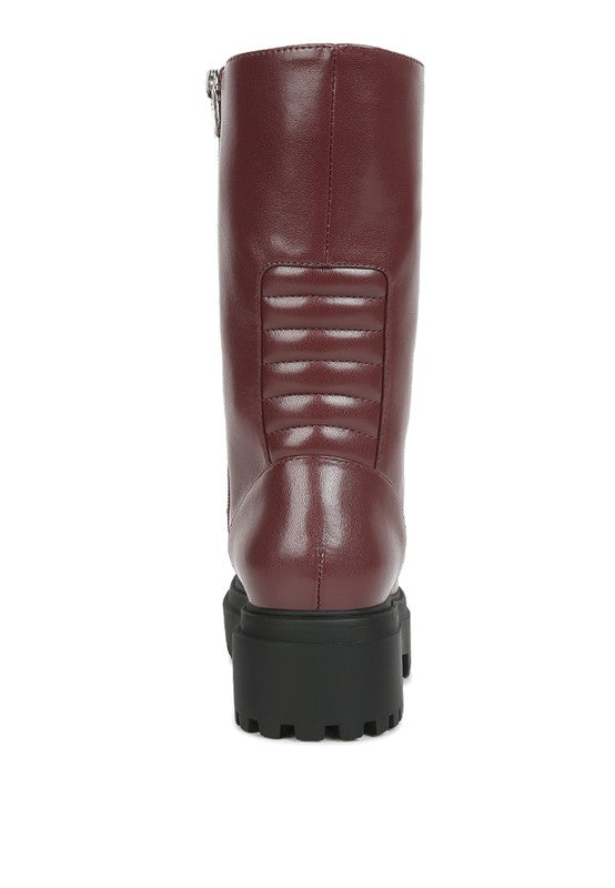 Back view of Lewisa Paneled Lug Sole Boots in burgundy with 2-inch platform heel
