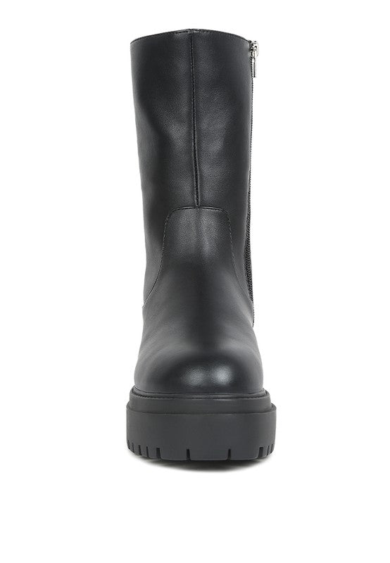 Front view of Lewisa Paneled Lug Sole Boots in black with round toe silhouette
