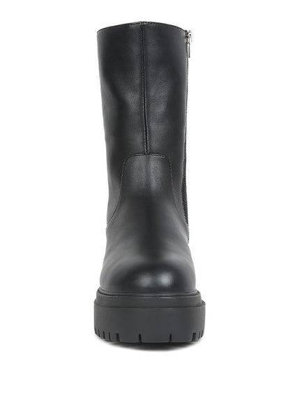 Front view of Lewisa Paneled Lug Sole Boots in black with round toe silhouette