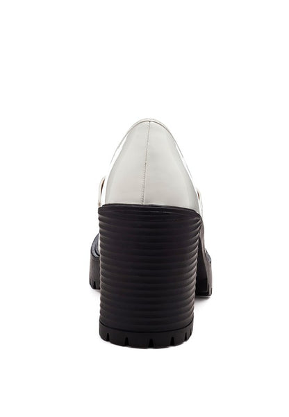 Sachs Block Heeled Chunky Loafers in White ergonomic heel design and durable slip resistant sole.