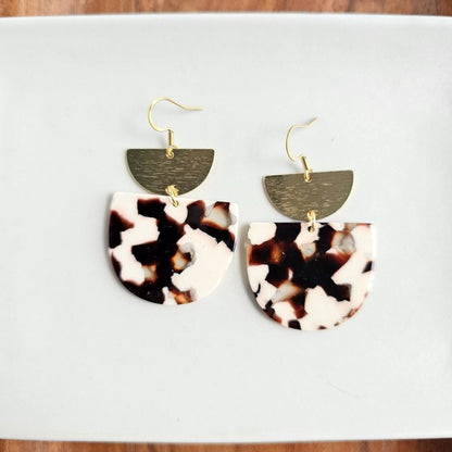 Harper Cowhide Print Earrings - 18K Gold-Plated Hooks, Brushed Brass Accents
