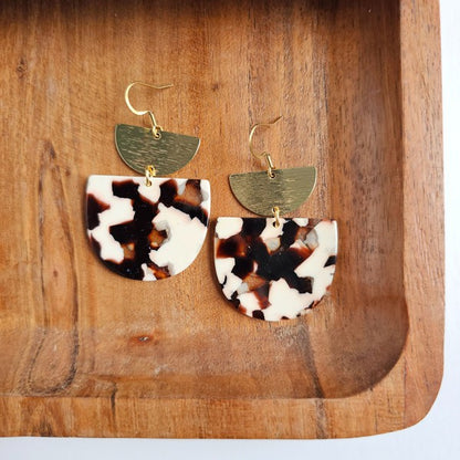 Harper Cowhide Print Earrings - 18K Gold-Plated Hooks, Brushed Brass Accents
