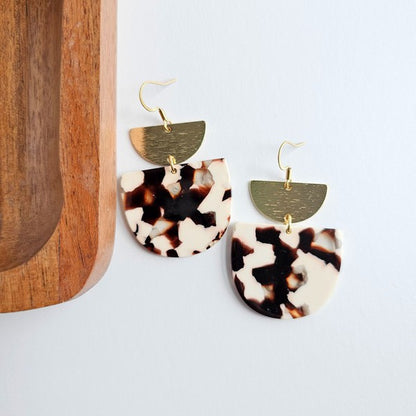Harper Cowhide Print Earrings - 18K Gold-Plated Hooks, Brushed Brass Accents