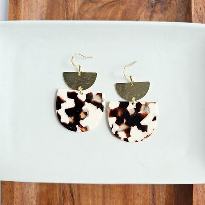 Harper Cowhide Print Earrings - 18K Gold-Plated Hooks, Brushed Brass Accents