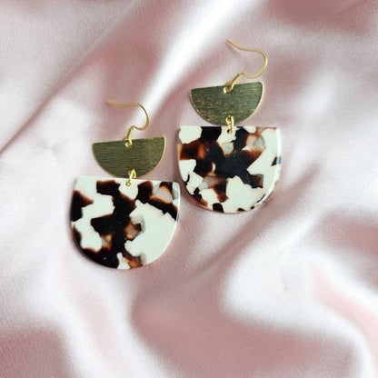 Harper Cowhide Print Earrings - 18K Gold-Plated Hooks, Brushed Brass Accents