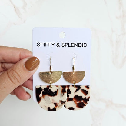 Harper Cowhide Print Earrings - 18K Gold-Plated Hooks, Brushed Brass Accents