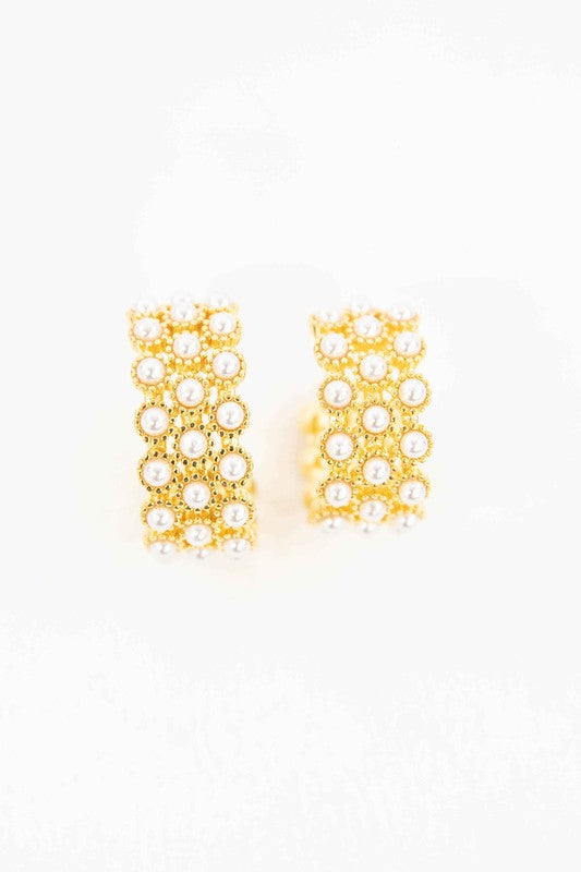 Florynce Pearl Lattice Hoop Earrings