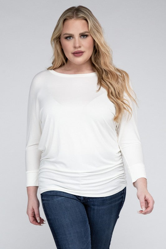 Hannah Curvy Plus Luxe Rayon Boat Neck 3/4 Sleeve Top