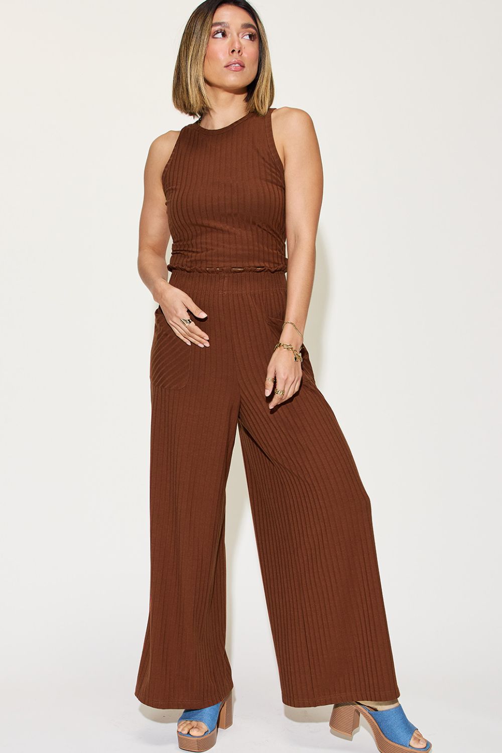 Noel Full Size Ribbed Tank and Wide Leg Pants Set