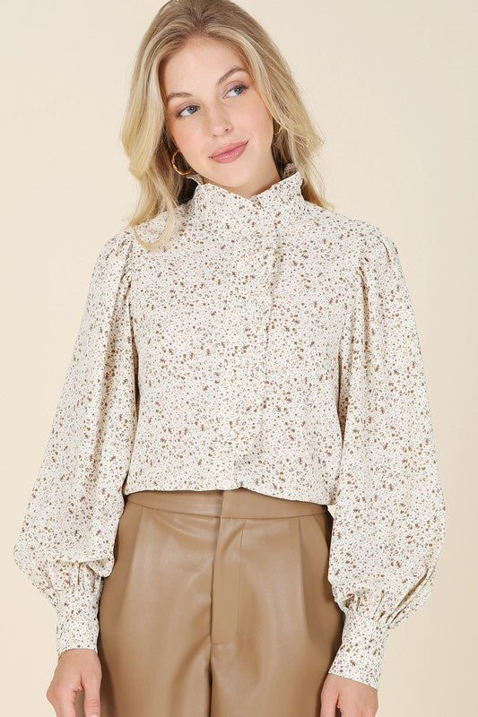 Sieni Stand Collar Floral Frill Blouse