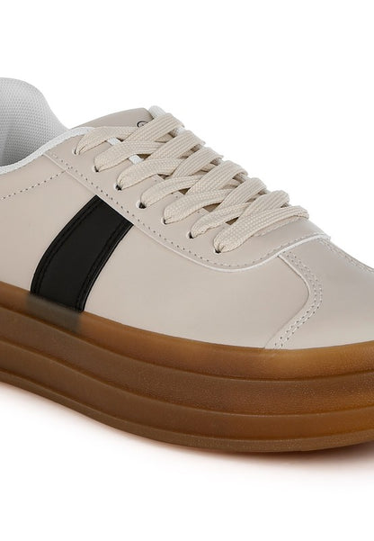 Lorene Knockout Sneakers - Chunky Flatform, Vegan Leather, Lace-Up