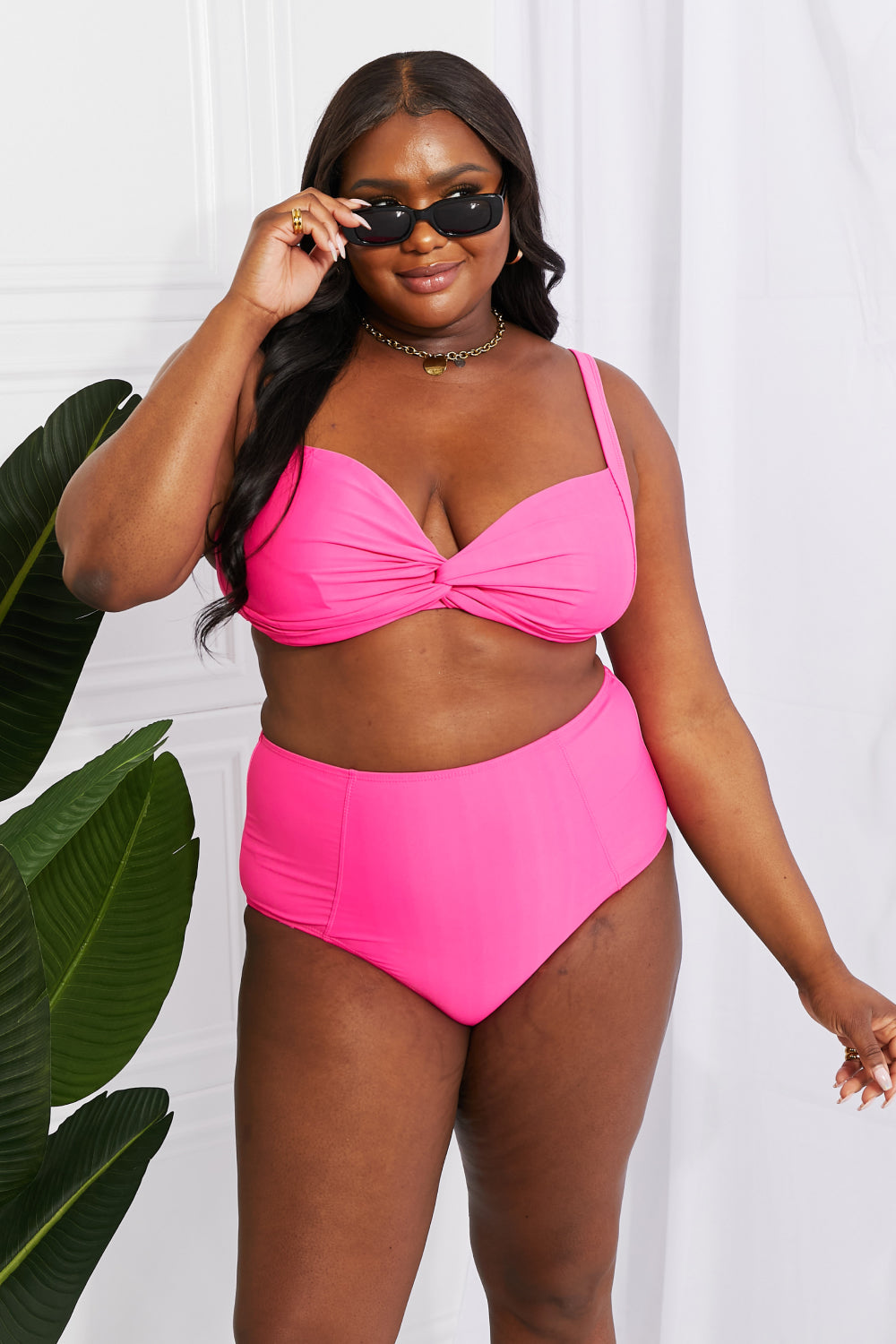 Finley Take A Dip Twist High-Rise Bikini in Hot Pink By Marina West Swim